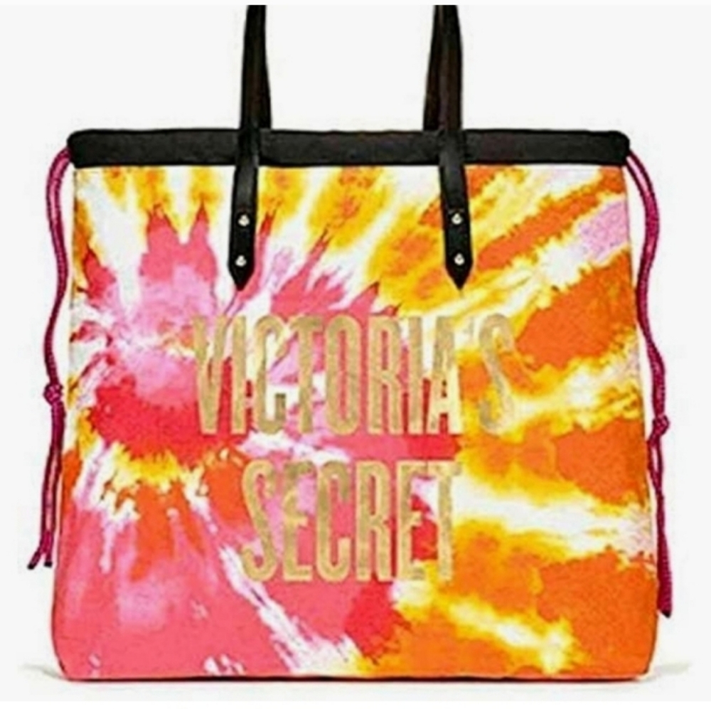 Victoria's Secret Canvas Tie Dye Tote Colorful Pink Orange Yellow NWT - Picture 6 of 6